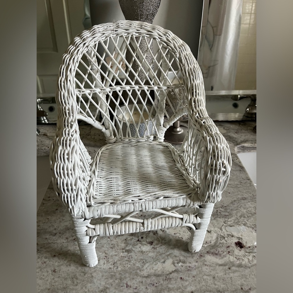 White Wicker Chair for doll or stuffed animal